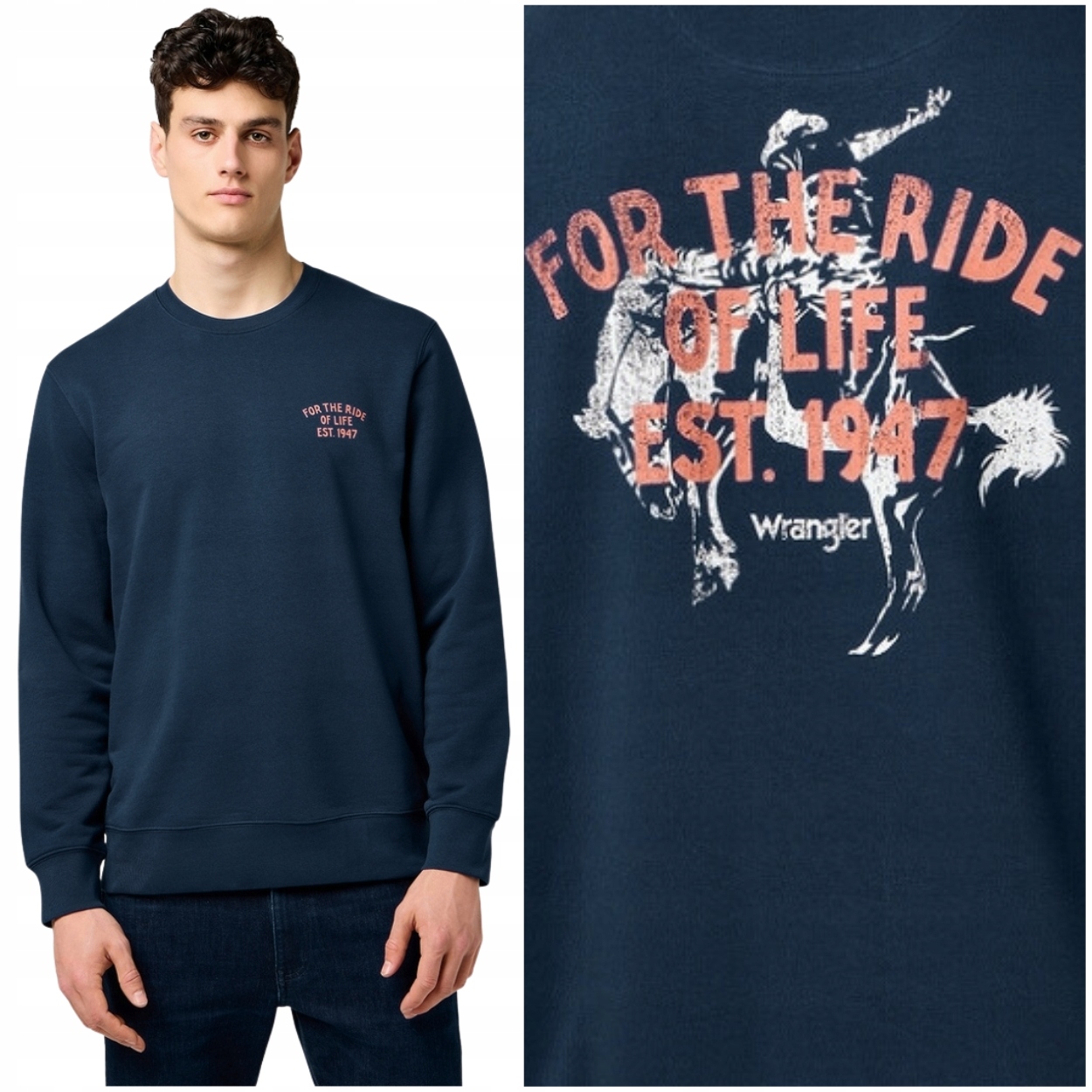 Wrangler Graphic Crew Black Iris bavlněná mikina pánská s potiskem XL