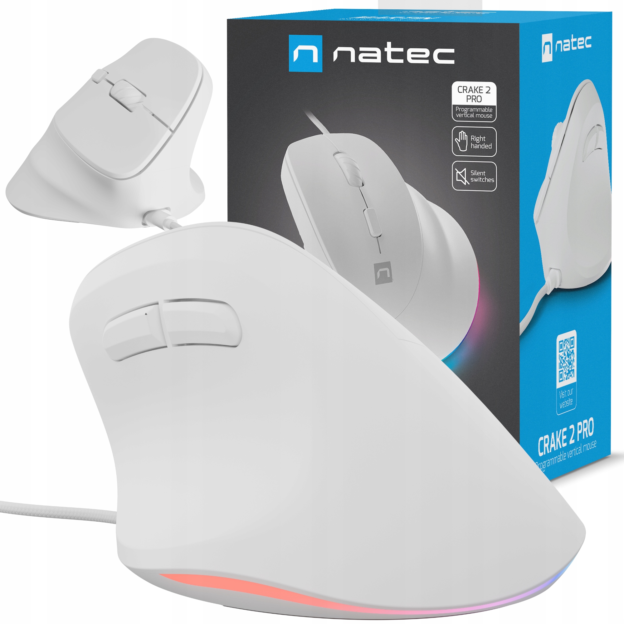 Mysz przewodowa Natec Crake 2 Pro, czujnik optyczny, biała