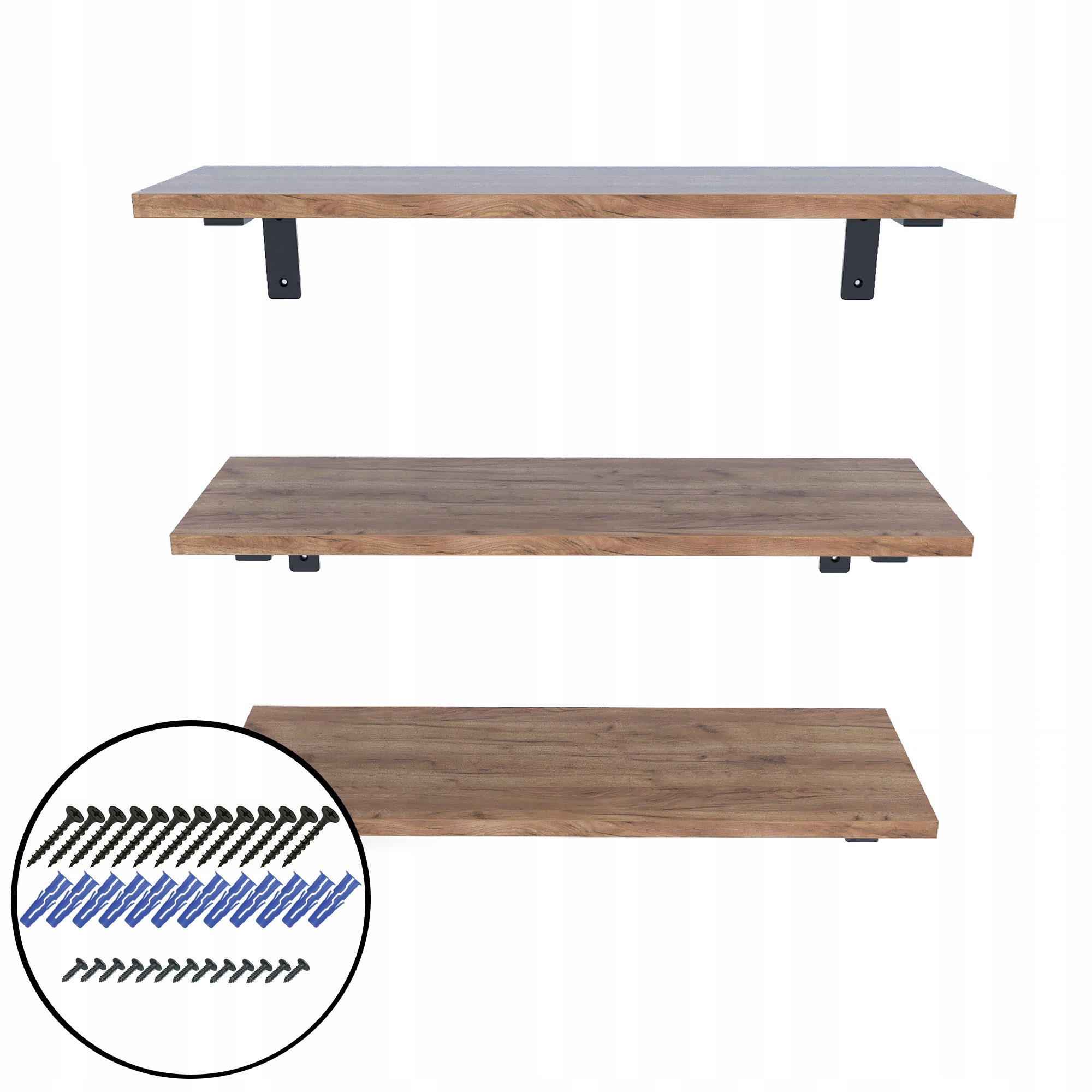 

Półki wiszące ścienne na książki 65CM 3szt Tobacco