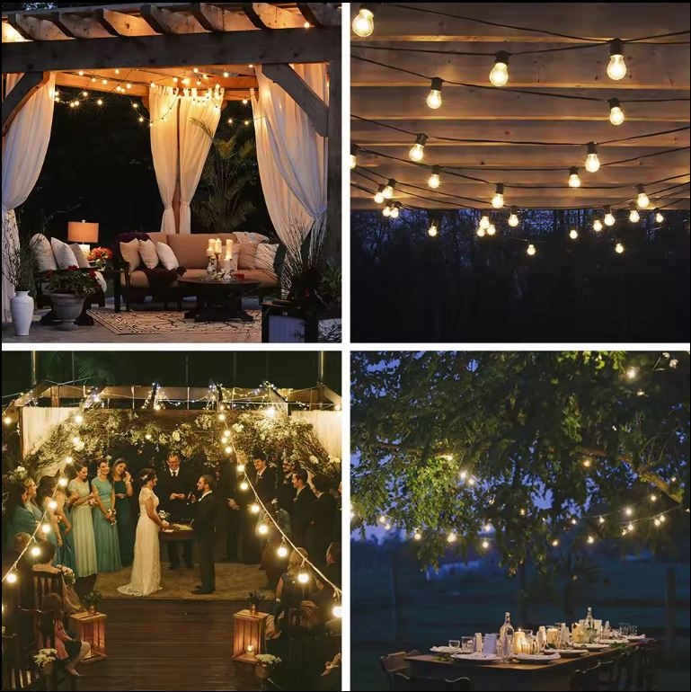 GIRLANDA OGRODOWA ŚWIETLNA 20mb + 20x LED ŻARÓWKI E27 - WODOSZCZELNA IP65 Długość 2200 cm