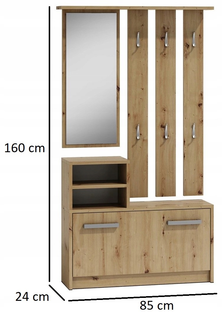 GARDEROBA LUSTRO WIESZAK SZAFKA BUTY - DĄB ARTISAN Wysokość mebla 160 cm