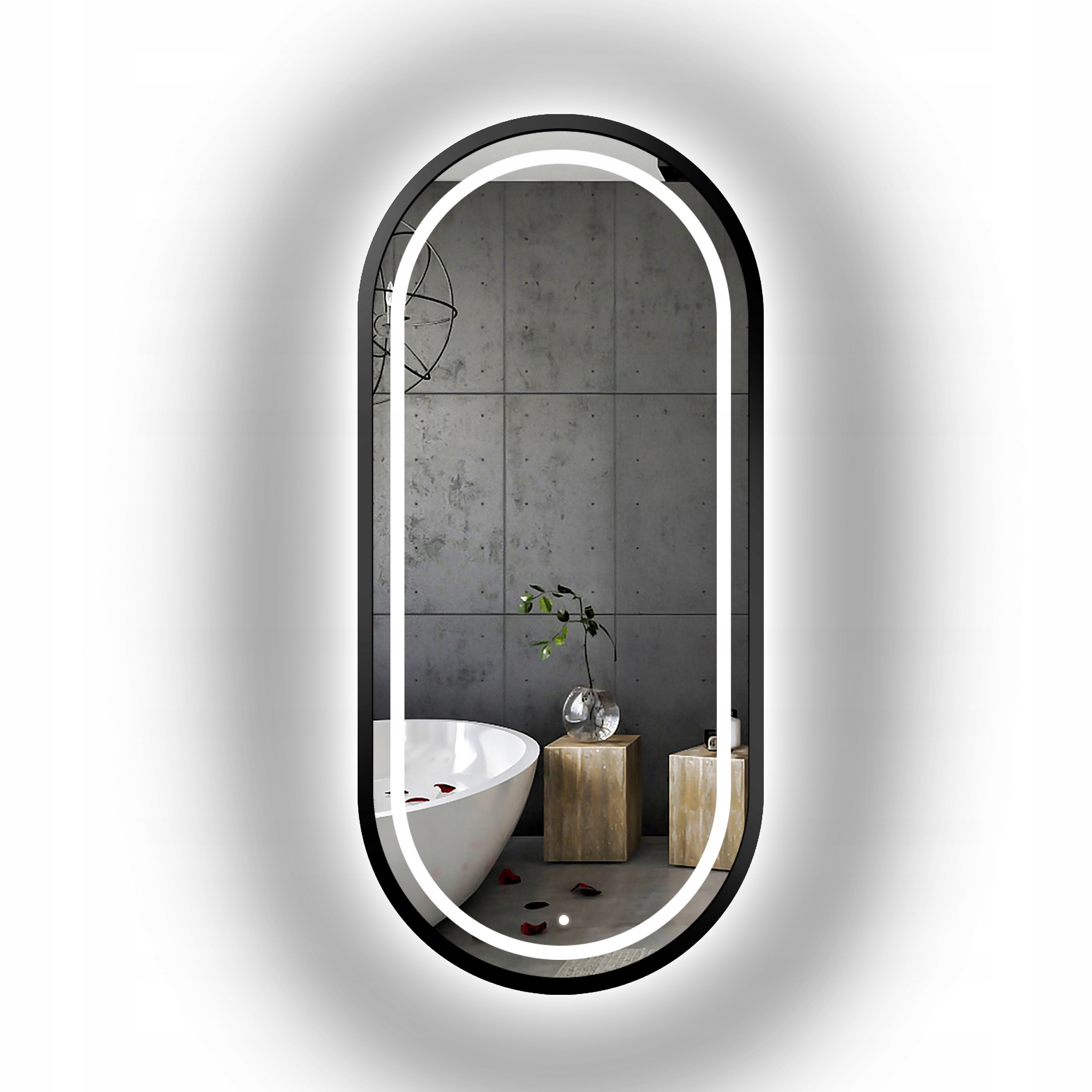Zrcadlo v černém rámu Mdf pískované s Led podsvícením III 63x183