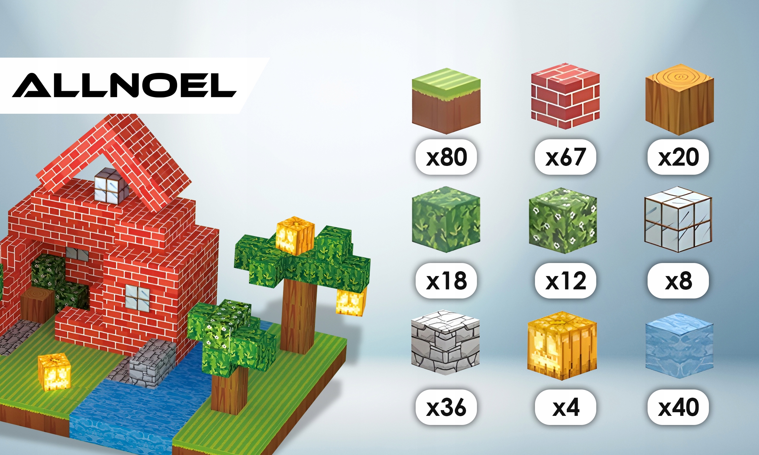 MAGNETINIAI KALADĖLIAI 285 ELEMENTAI KUBAI VAIKAMS + 4 ŽMONĖMS PIKSELIAI, RINKINYS, Gamintojas ALLNOEL