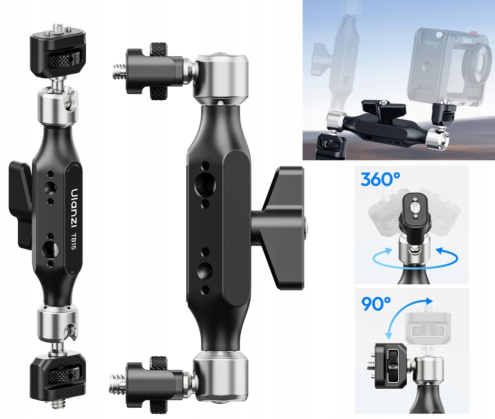 Ulanzi TB15 Magic Arm Rameno 360° se závity 1/4“ a 3/8“ pro fotoaparát kamery