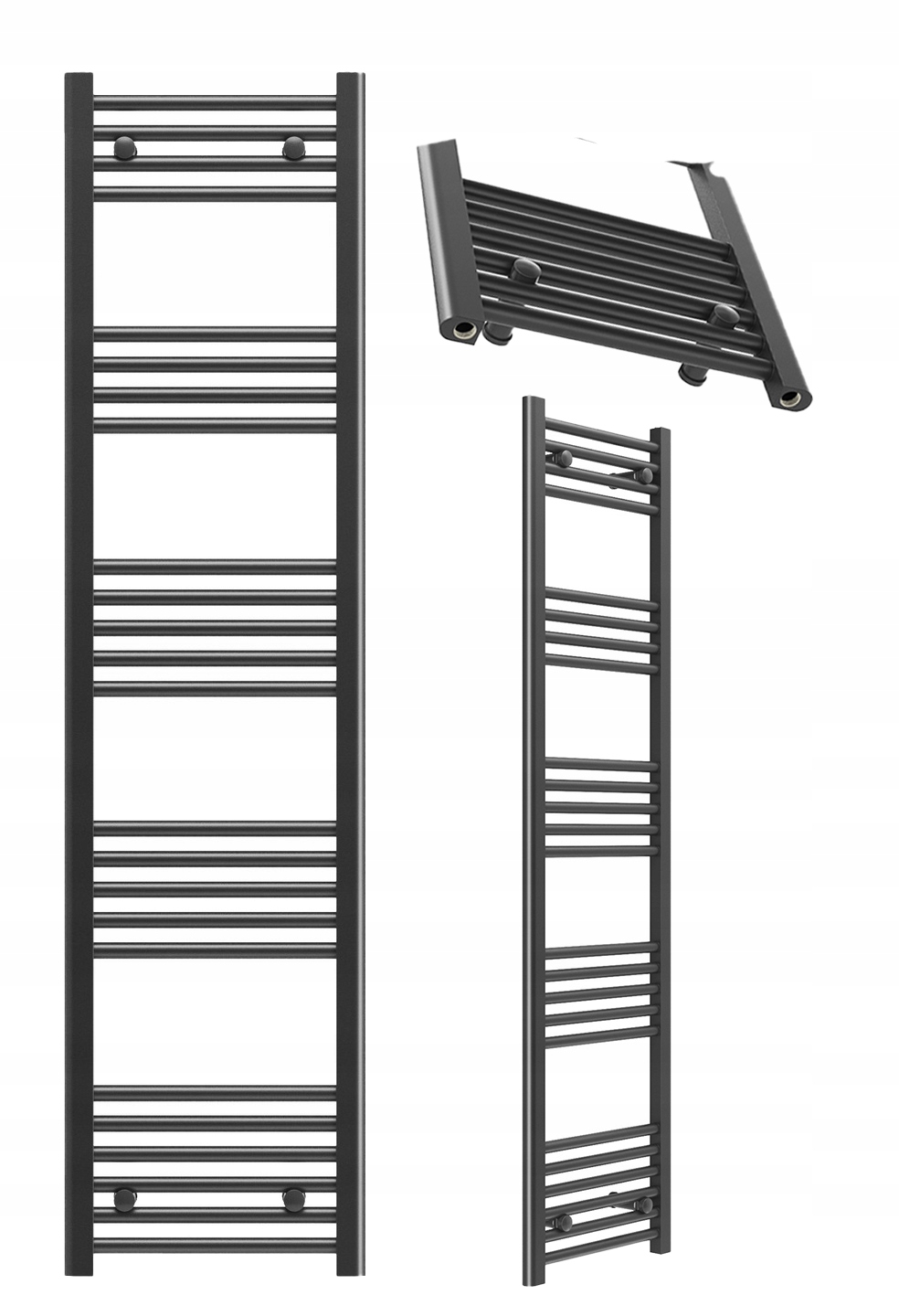 Kúpeľňový Rebríkový Ohrievač Čierny 40x160 cm Kaloryfer Montáž 180° Breno