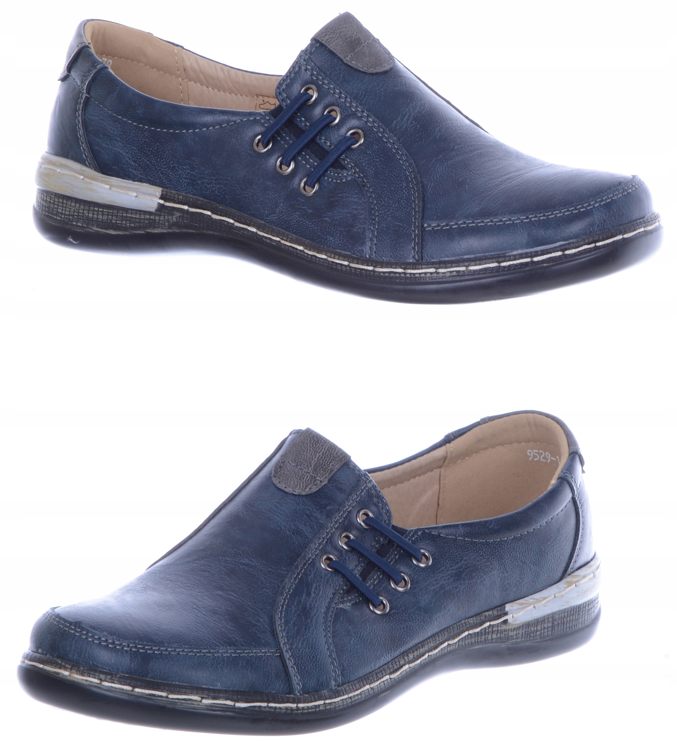 Kožené dámské polobotky mokasíny, modré, velikost 39