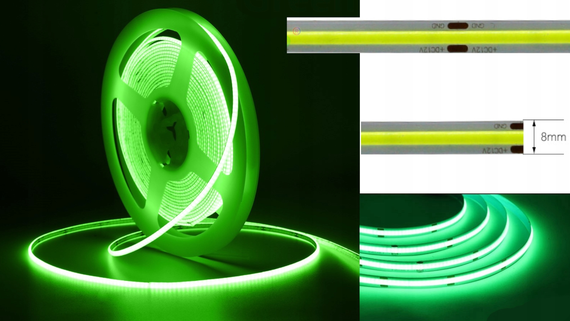 Taśma LED Neon COB 12V ZIELONA 1m Homogeniczna Długość 1 m