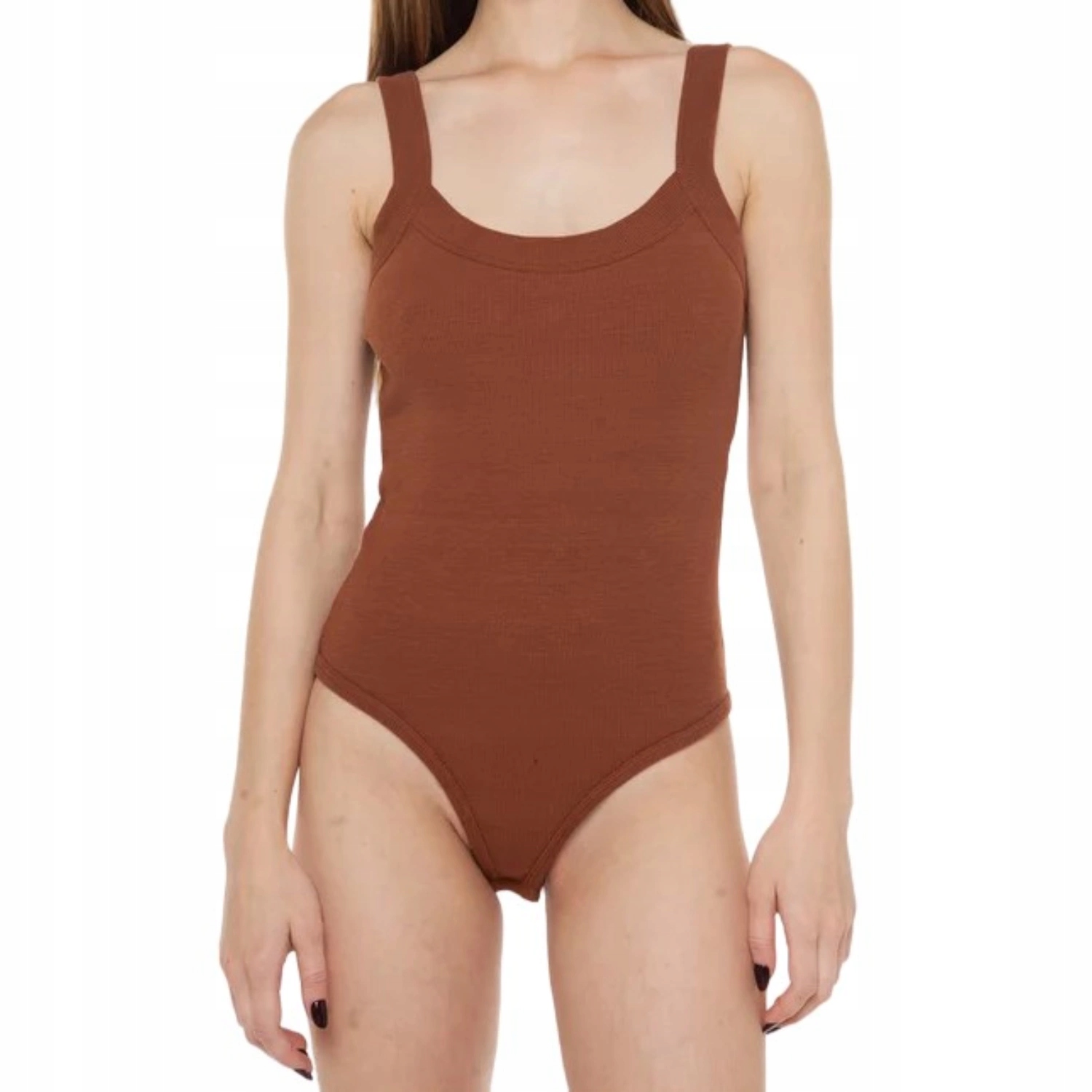 Body Guess dámské bavlněné, hnědé, žebrované na ramínkách, velikost vel.