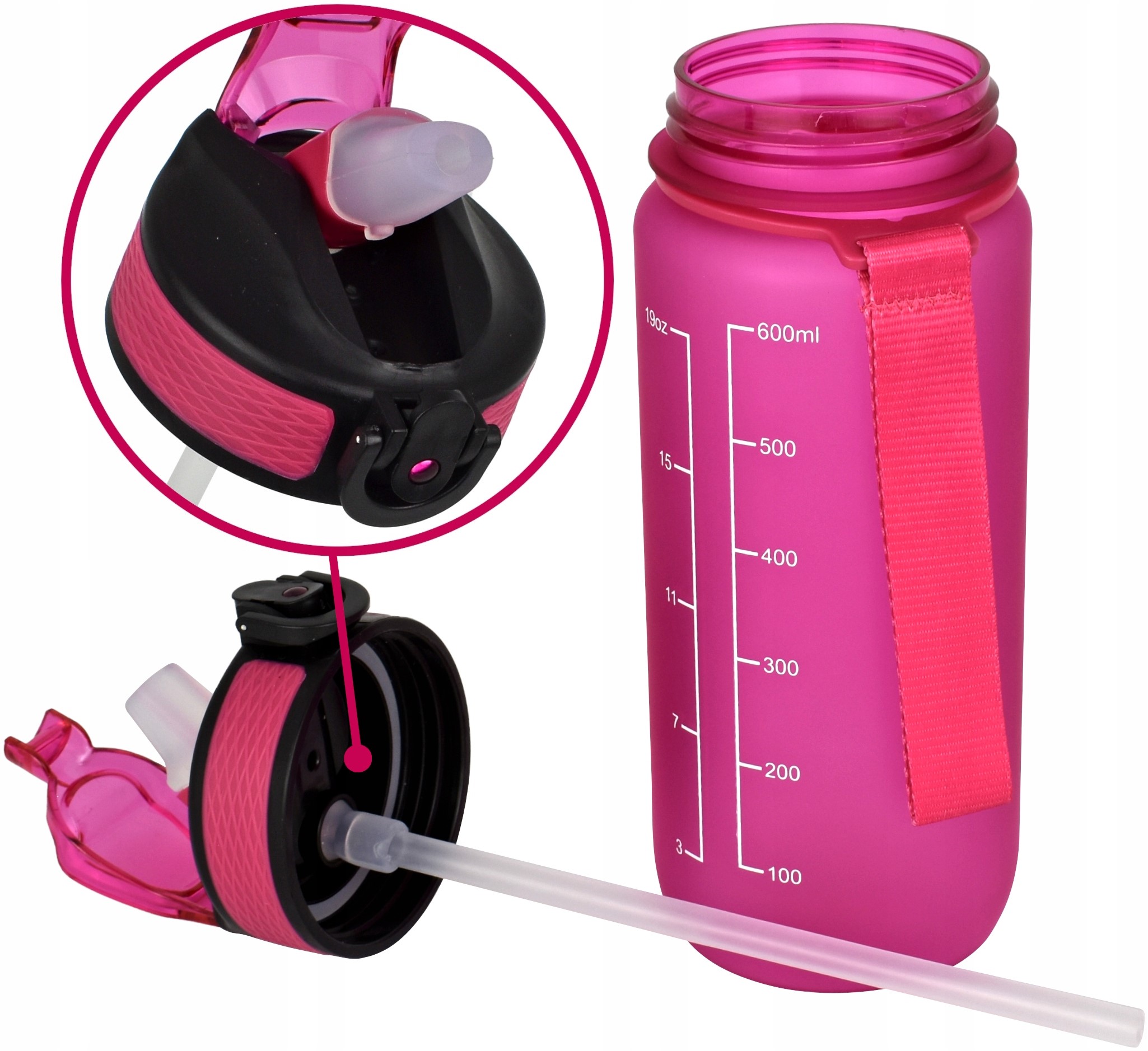 Butelka na wodę motywacyjna ze słomką 700ml Różowa Kod producenta MIO700SPINK