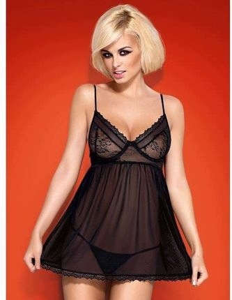 Obsessive tričko babydoll s kosticemi a tanga Favoritta Black černá S/m