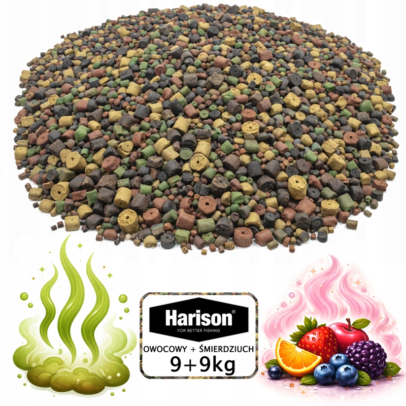 18kg mix Pellet Zanętowy Wędkarski Harison 6-18mm 9+9kg Owocowy Śmierdzący