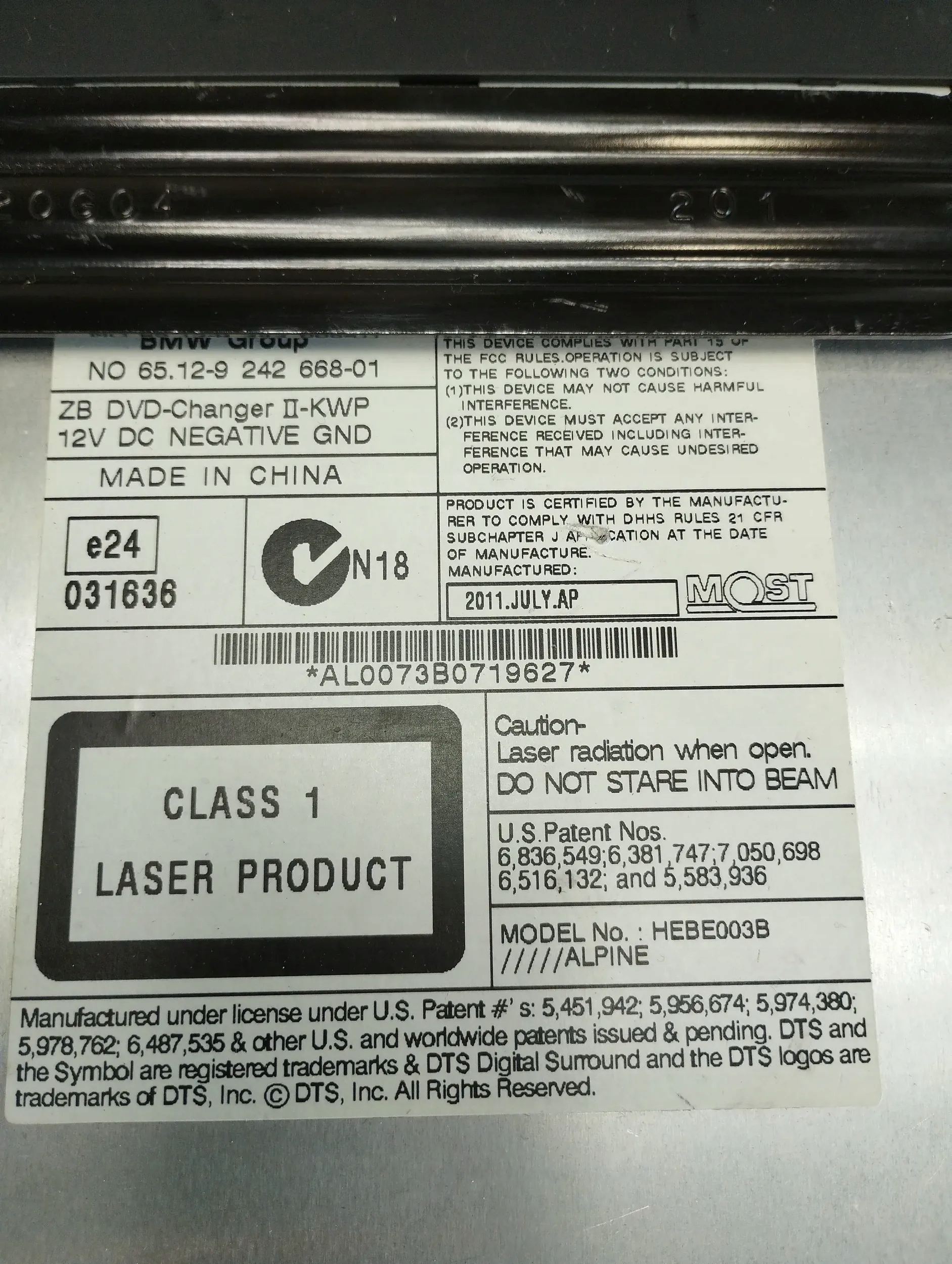 BMW X6 E71 changer DVD 9242668