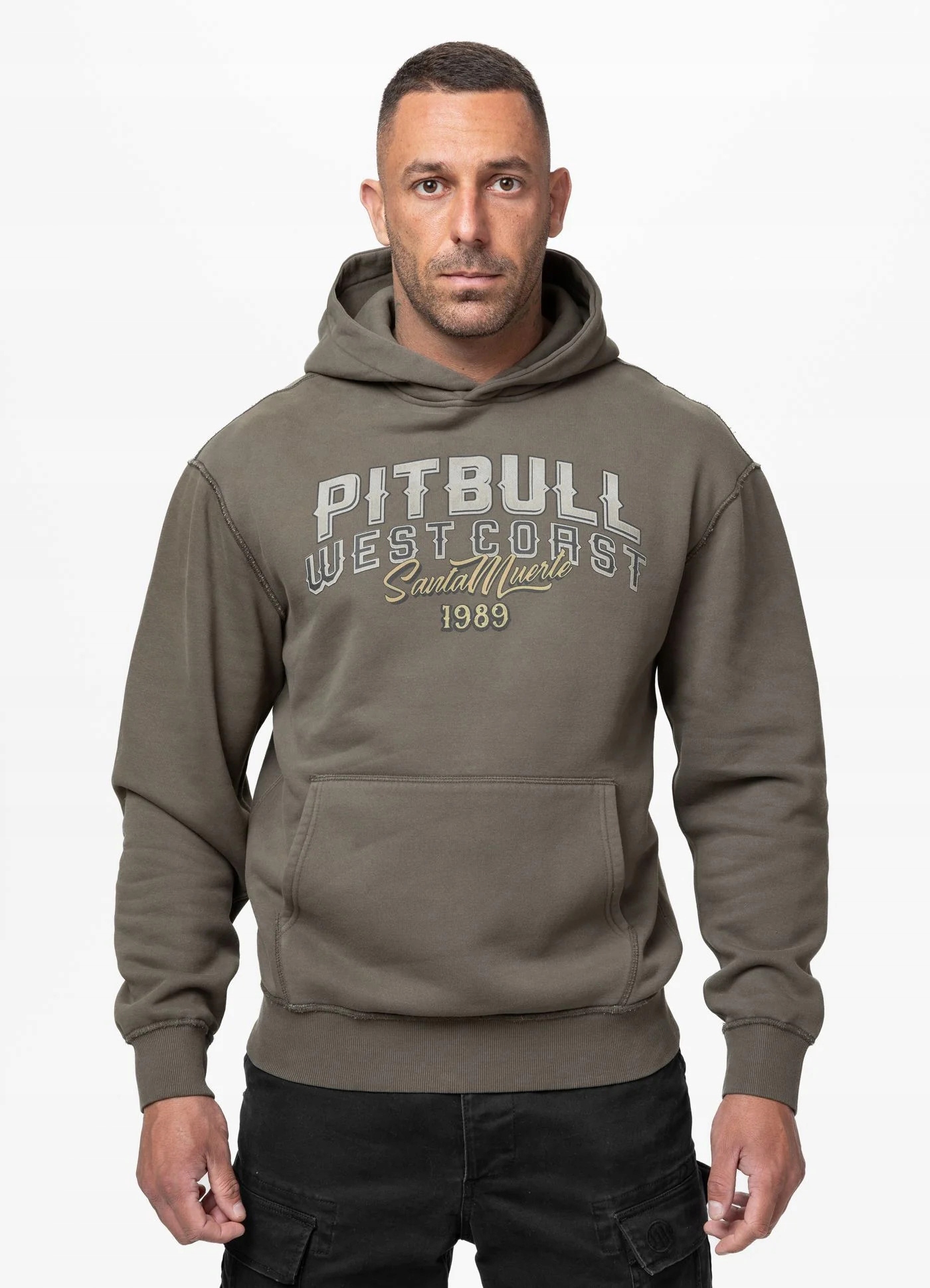 Pánská Mikina S Kapucí Pit Bull West Coast Santa Muerte Olivová Sportovní X