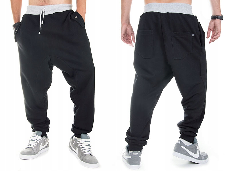 Černé teplákové kalhoty s sníženým rozkrokem pro muže baggy Premium M