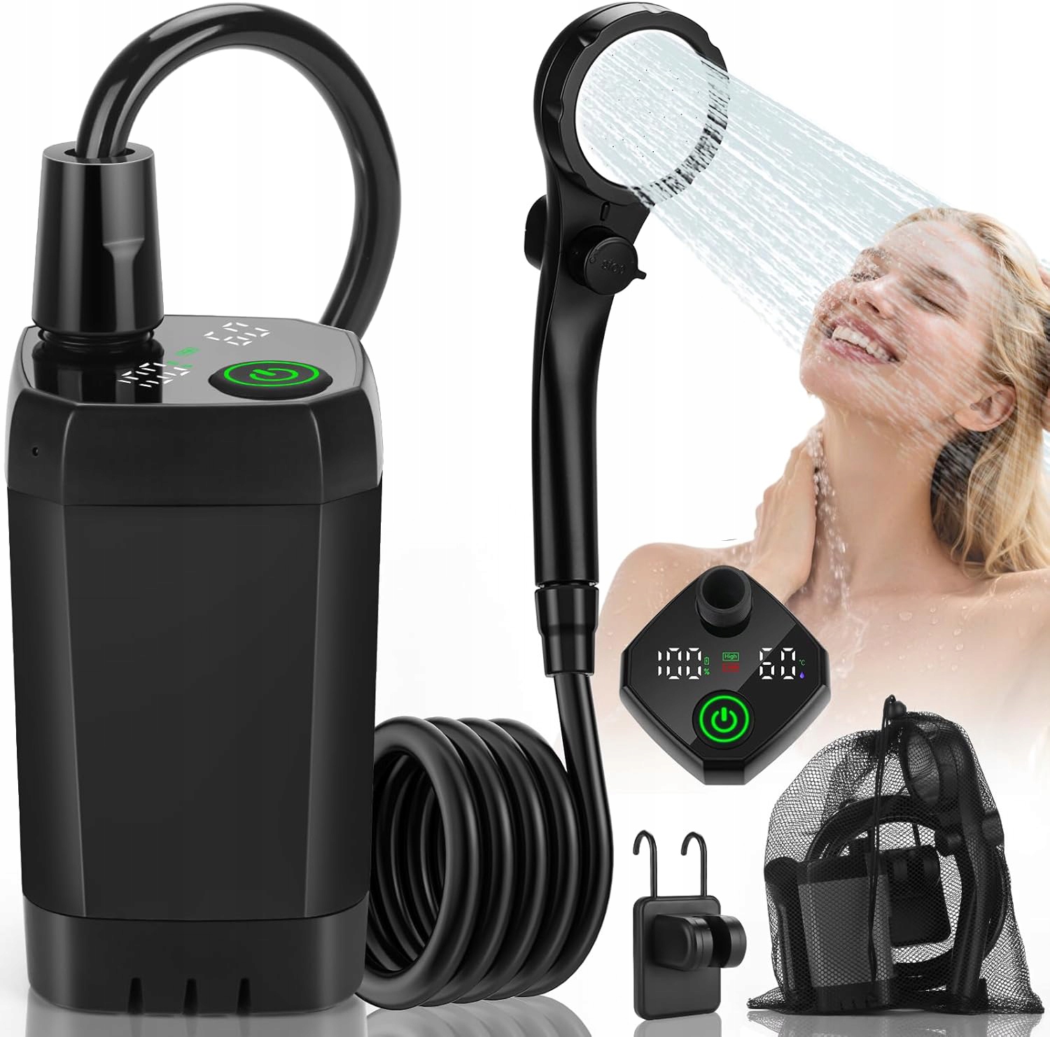 Přenosný kempingový sprchový kout 6000 mAh, mobilní displej teploty