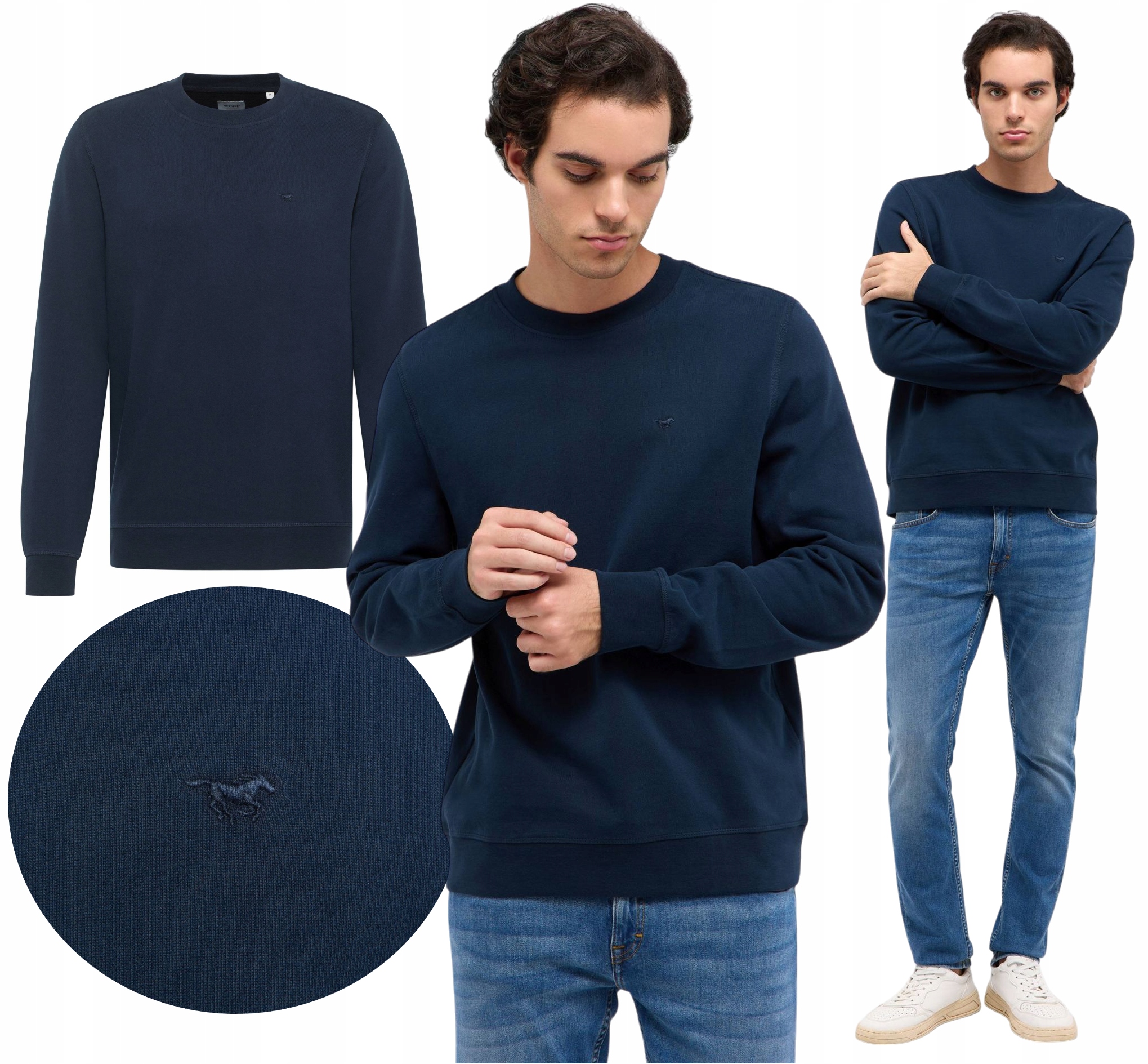 Pánská Mikina Bez Kapuce Mustang Bavlněná Tmavě Modrá Clio Logo Výšivka vel. XXL