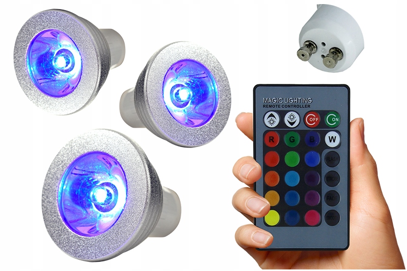 

3x Żarówki Led Rgb Kolorowe GU10 Z Pilotem Halogen