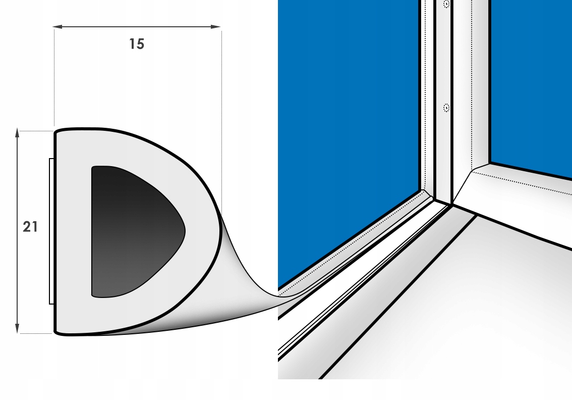 USZCZELKA do Drzwi Okien SAMOPRZYLEPNA 21x15 D 10m Grubość 15 mm