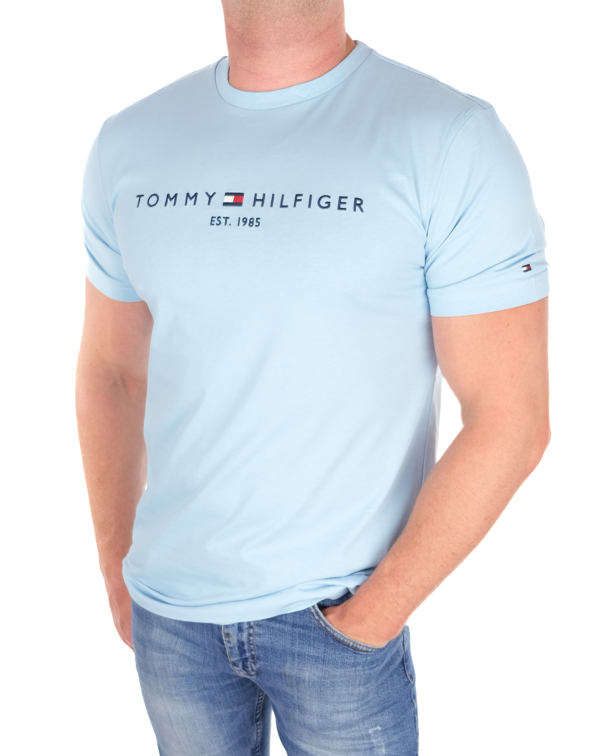 Koszulka Tommy Hilfiger Est. 1985 Męska T-shirt Slim Fit Błękitna Roz. M