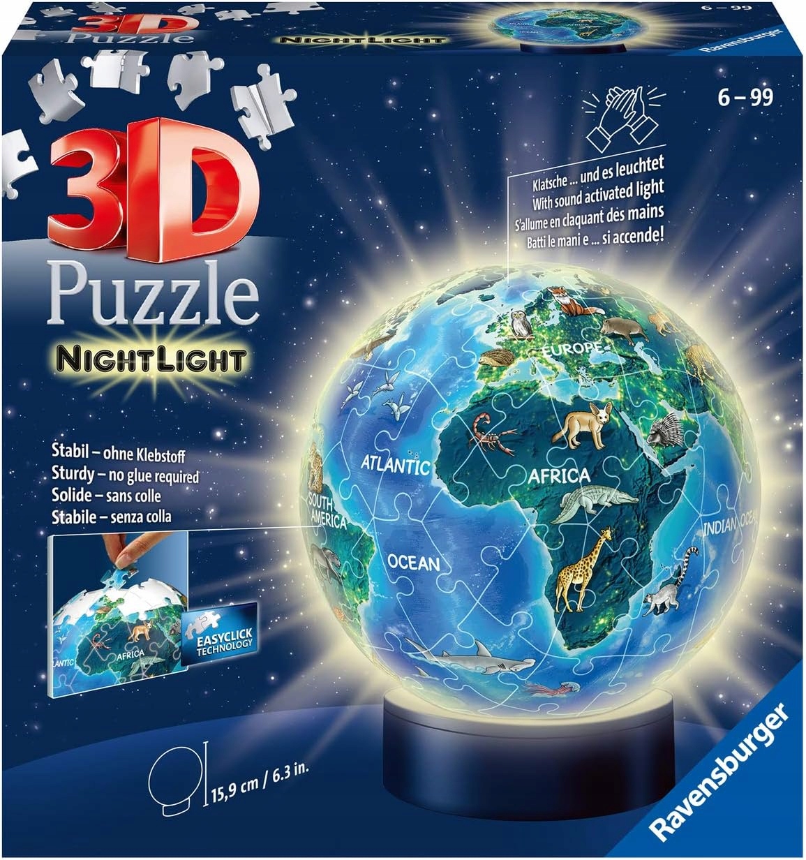 PUZZLE 3D LED GLOBUS ŚWIAT UKŁADANKA PUZZLE PRZESTRZENNE 3D