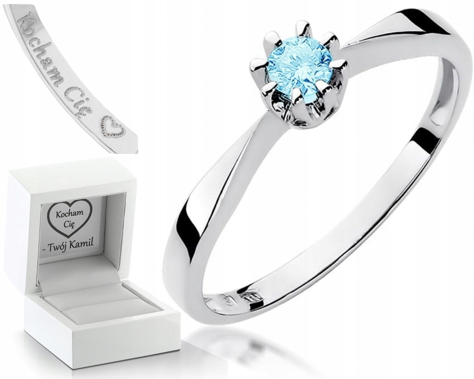 Prstýnek S Topazem Bílé Zlato Gravírování Bonus