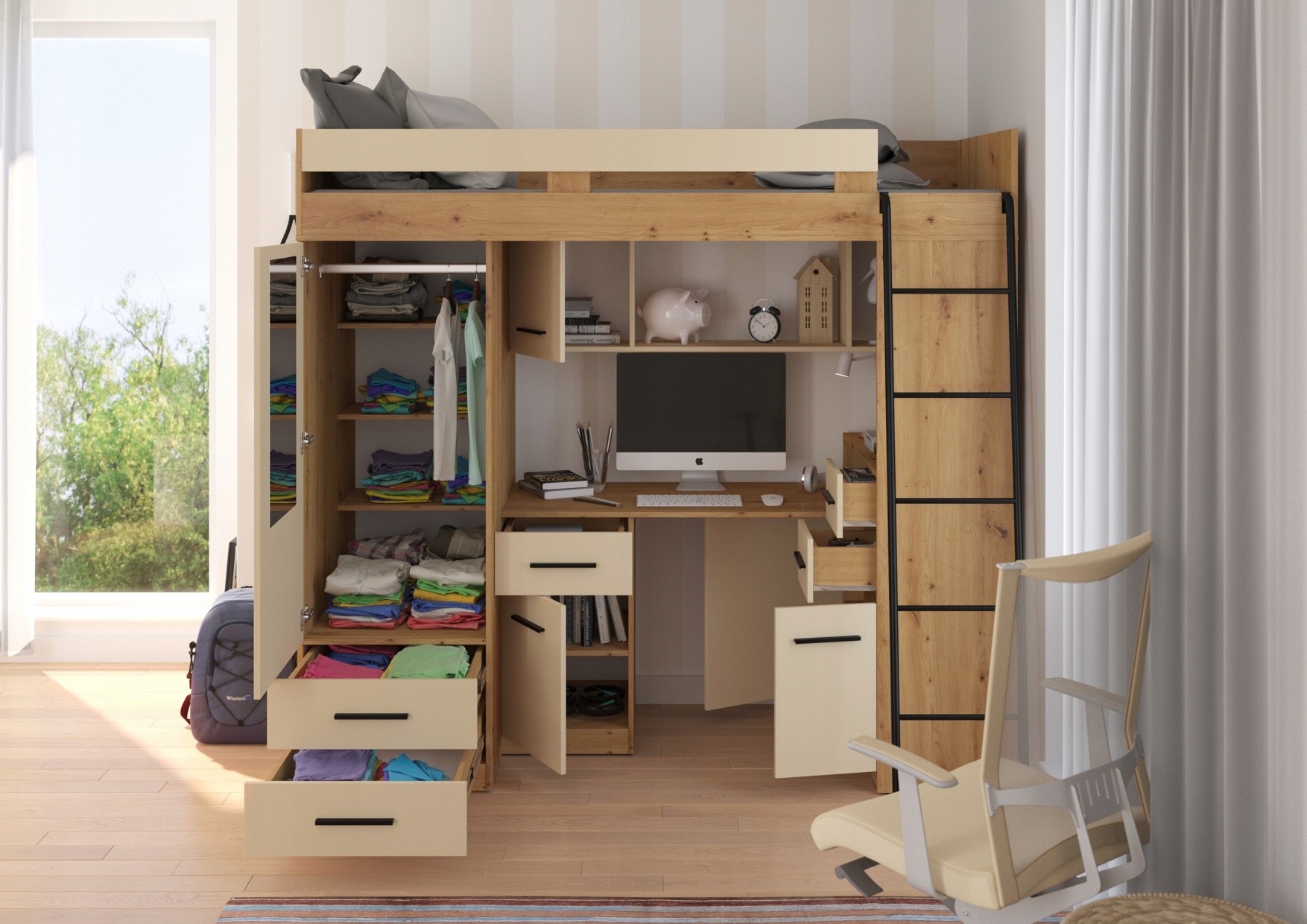 MYKS P antresola bez mat. dąb artisan / krem Rodzaj łóżka łóżko piętrowe