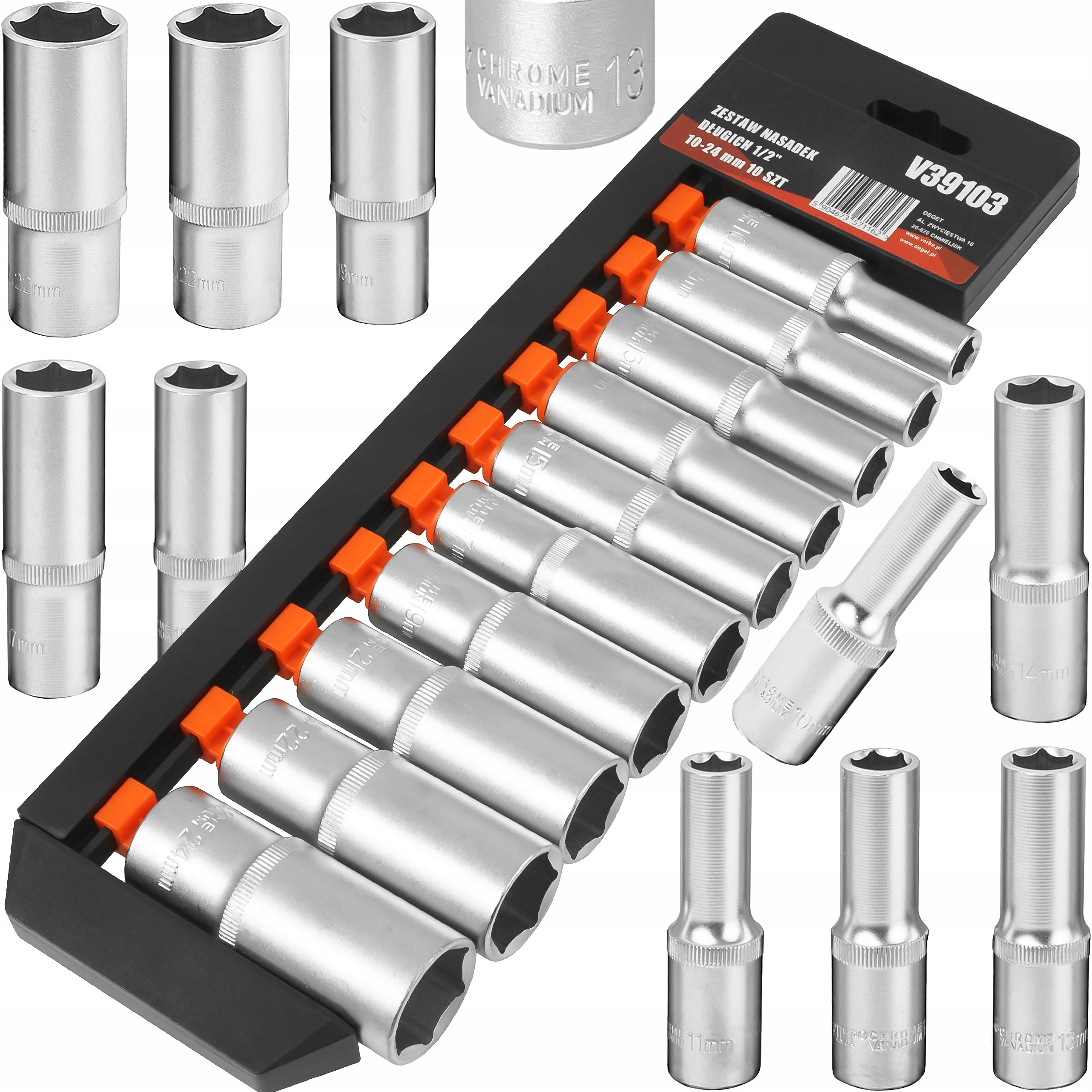 KLUCZE NASADOWE 1/2 NASADKI DŁUGIE 10-24mm ZESTAW KLUCZY NASADOWYCH DŁUGICH