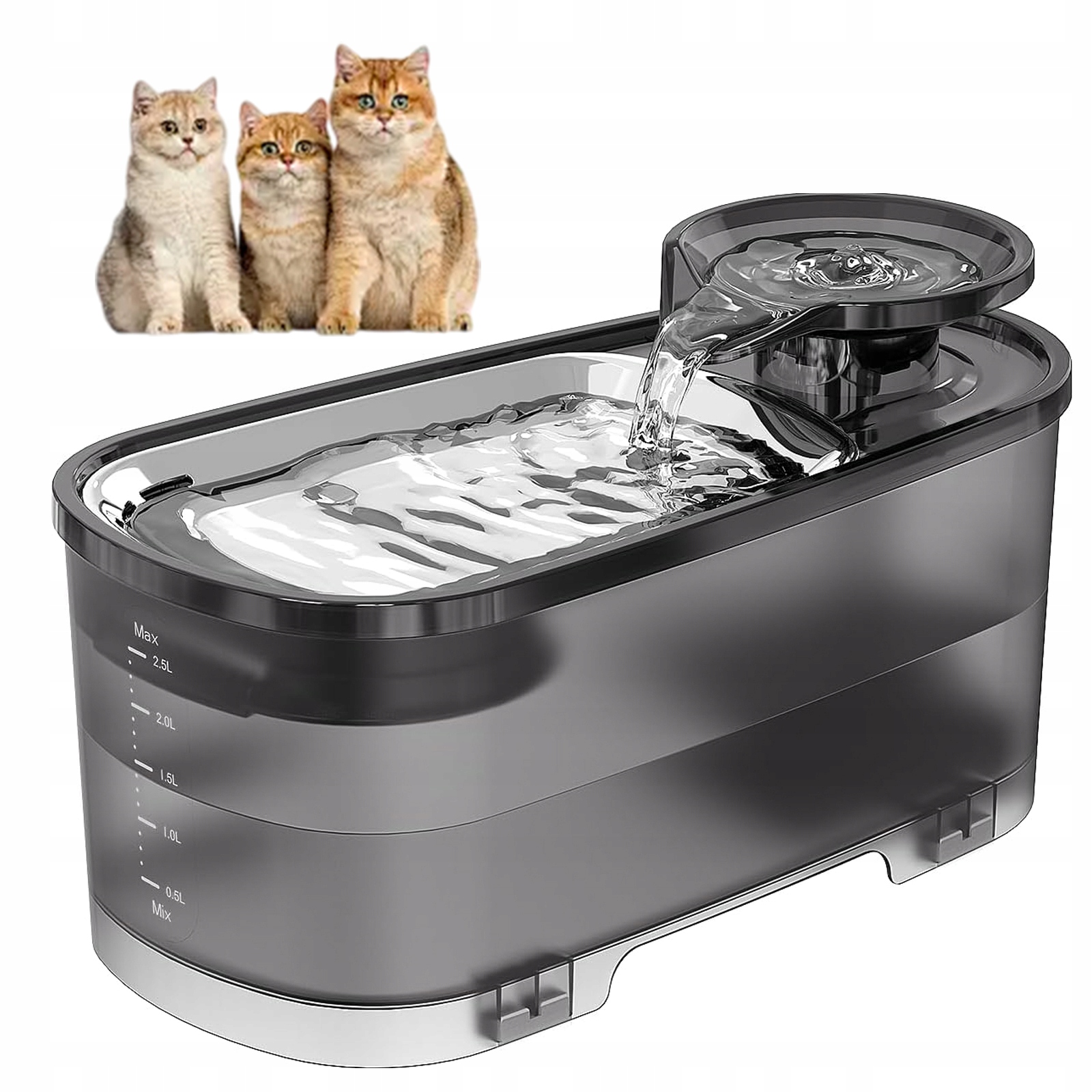 Levně Fontána Pro Kočky Tichá, S Uhlíkovým Filtrem, Hvězdně Šedá, 2500 ML