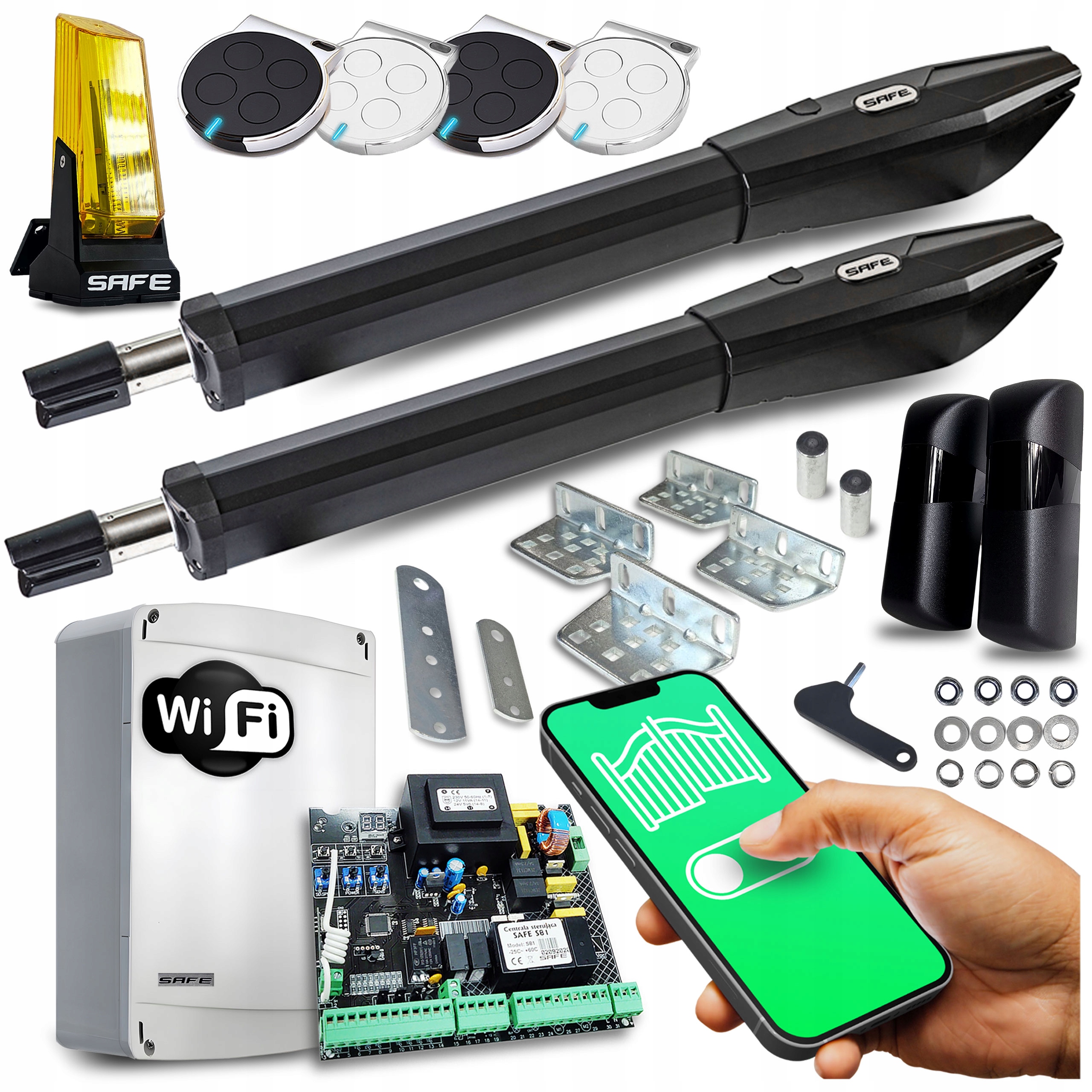 Set Pohon Pre Dvojkrídlovú bránu 9 m Lampa automat Wifi koncovky diaľkové ovládanie