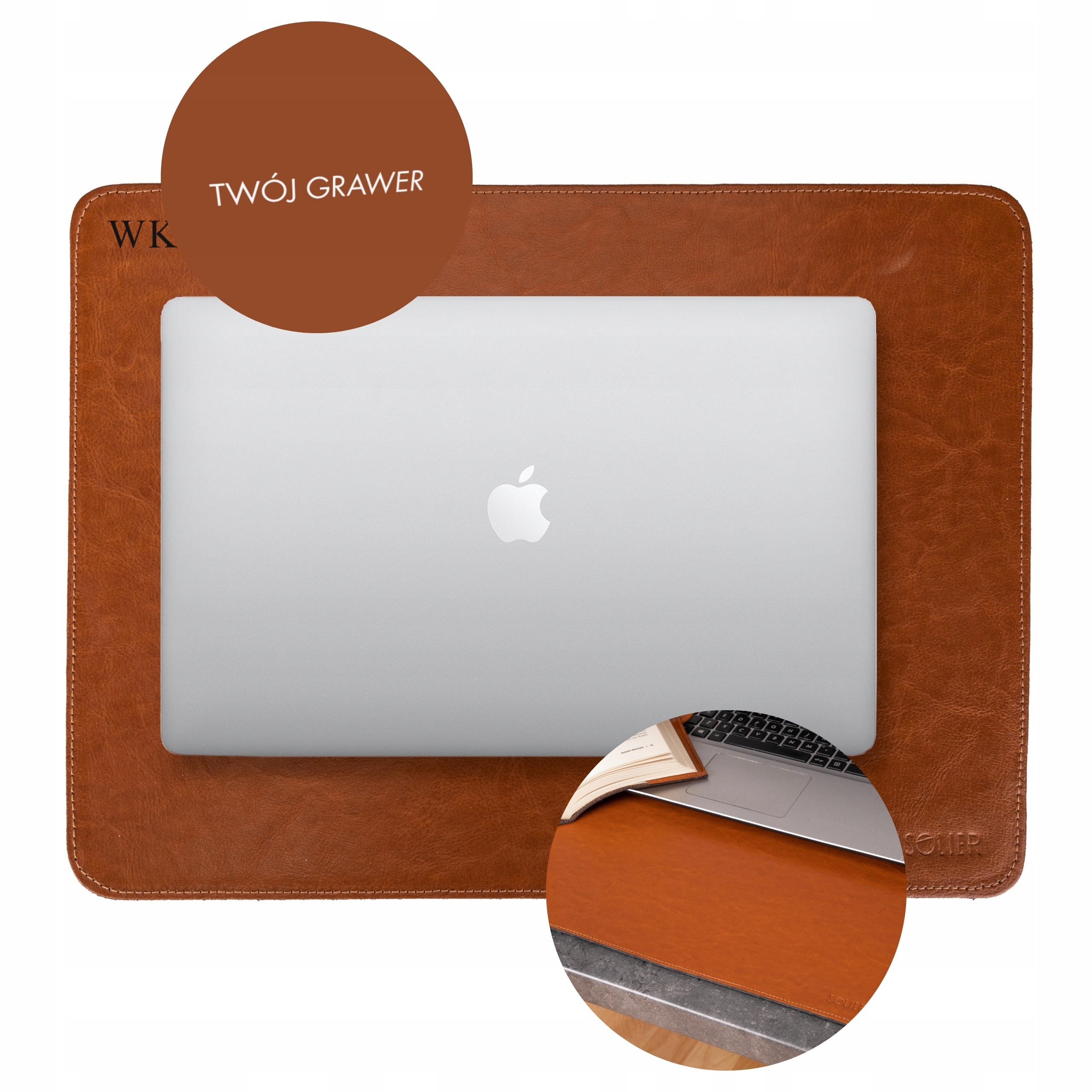 Podložka na psací stůl pod notebook a myš Kožená elegantní Gravírování Bonus