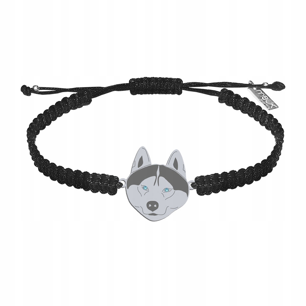 Stříbrný náramek s husky sibiřským psem Ag925 Makramé Gravírování Bonus