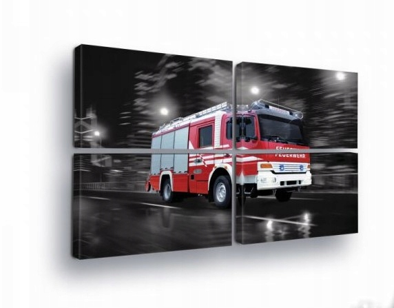 Obraz 120x80 Hasičské auto záchranári mesto noc dážď dynamika umenie