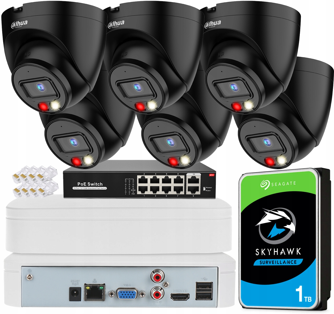 Monitorovací sada Dahua 6 kamer 4Mpx IPC-HDW1439V-A-IL Black Nvr PoE