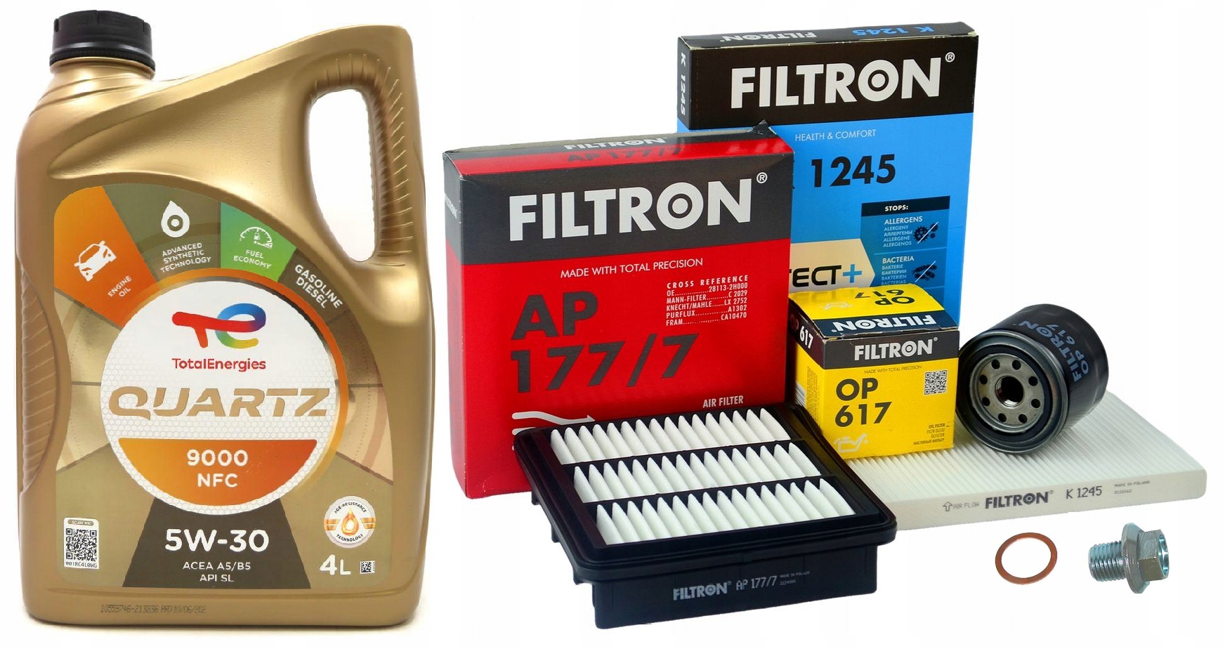 3 filtry Filtron olej 5W30 Total Kia Cee'd Hyundai i30 1.4 1.6 2.0 2007-
