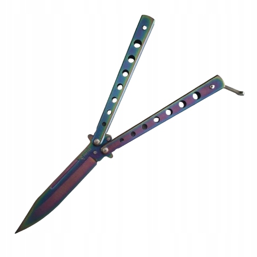 Foxter Nóż Motylek Tęczowy 22,5 cm Balisong Rainbow Ostry Stalowy
