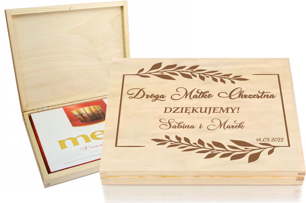 

Pudełko Merci podziękowanie dla chrzestnych Ślub