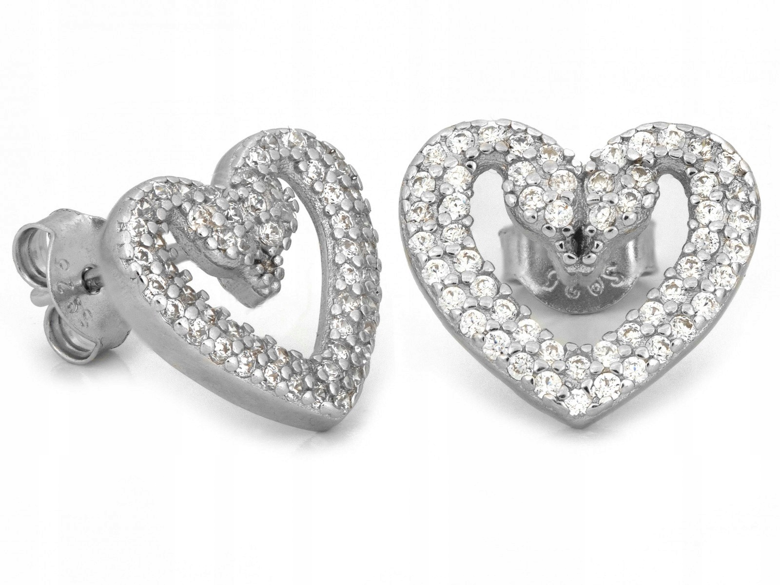 Stříbrné náušnice 0.925 srdíčka se zirkony na tyčince 2.16 g jako dárek