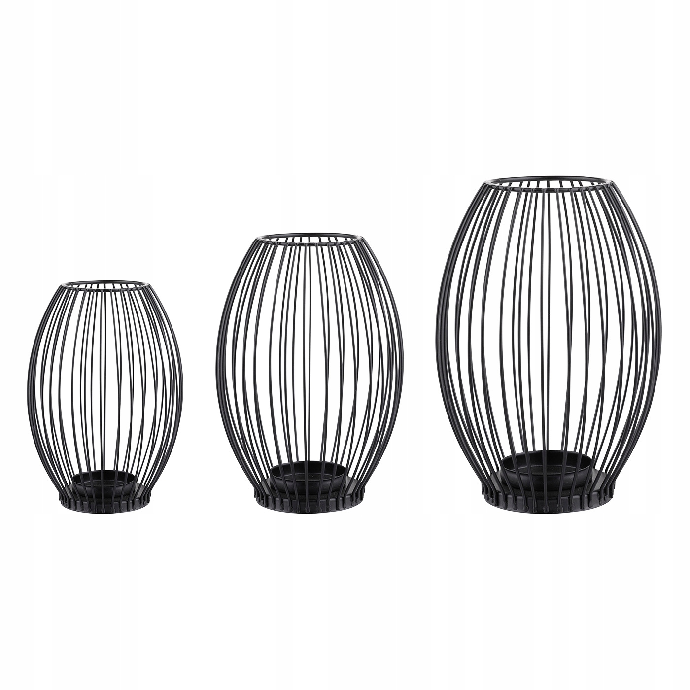 

Lampion Świecznik Metalowy Czarny Zestaw 3 Sztuki