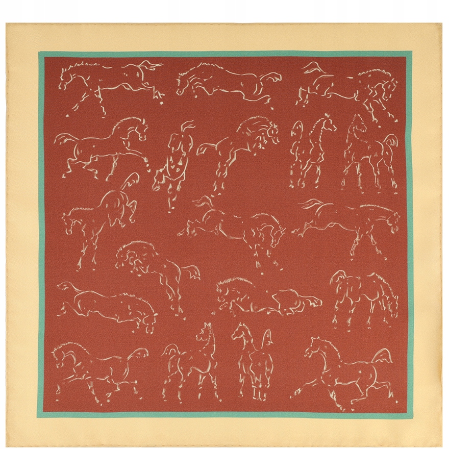 Hnědý pánský kapesníček ve vzoru koní s béžovým rámečkem Pako Lorente