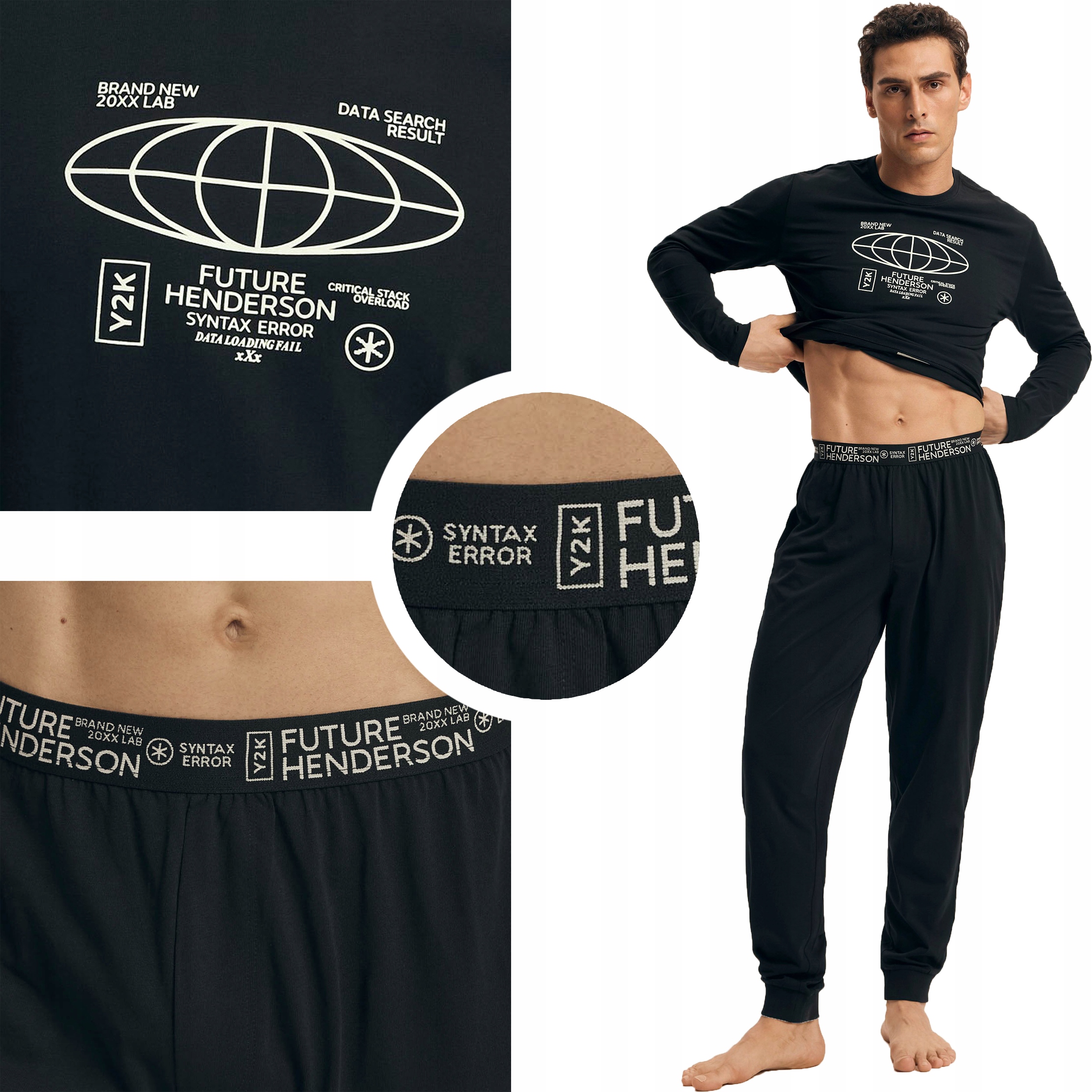 Henderson pánské pyžamo s dlouhou vnější gumou v kalhotách jz25 černá XXL