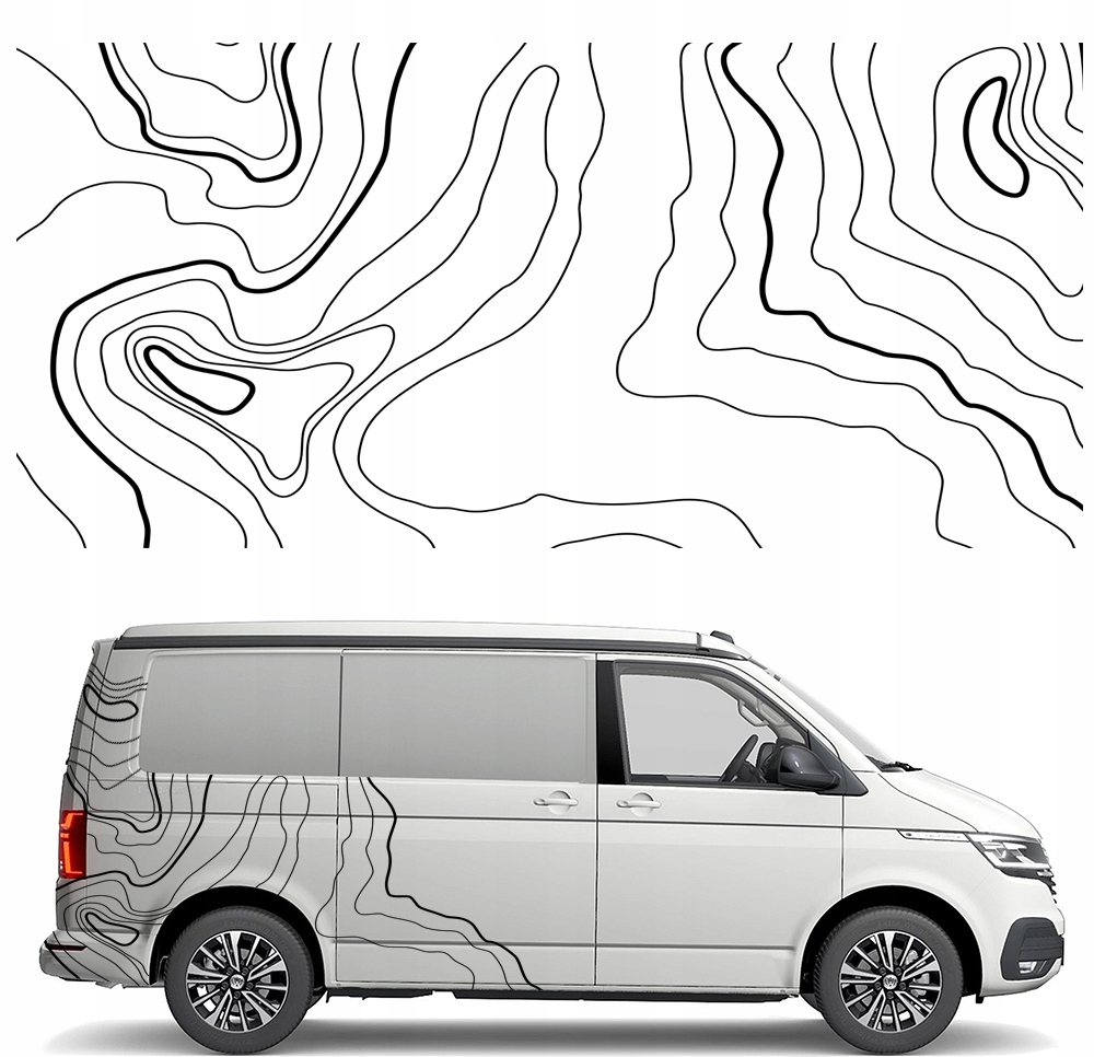 Samolepky na auto Kamper Mapa Vodováhy Izaritmy Izolinie Linky 95x200