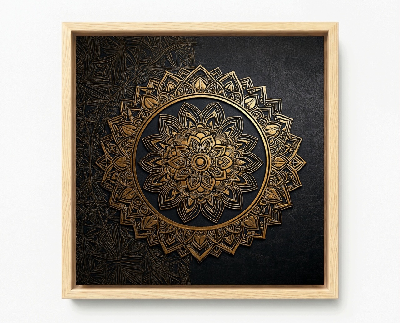 Obraz Rám Americký Box Mandala Černý Zlato Harmonie Wellbeing Zen 50x50