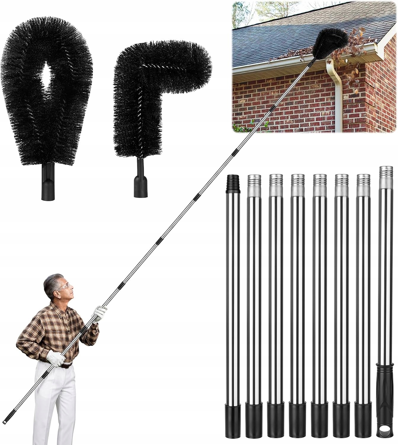 Sada Na Čištění Okapů, Kartáč Teleskopická Tyč 310 CM, Černá