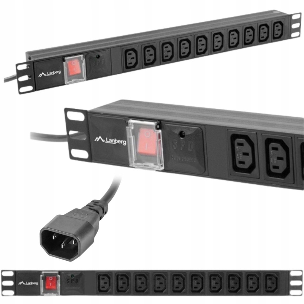 Listwa Zasilająca Rack Pdu 19" Lanberg 1U 10A 10X Iec C13 2M Czarna C14