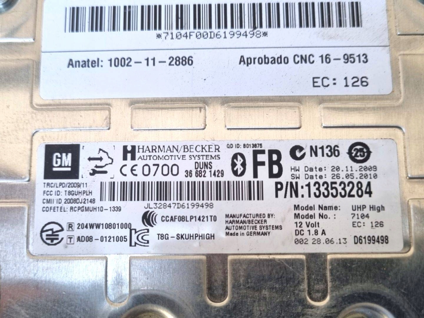 control unit Bluetooth Opel Astra GTC J facelift 2013 13353284
