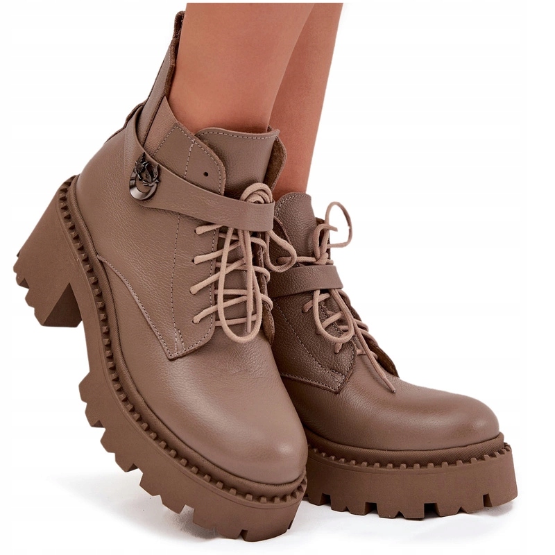 Kotníkové Boty Přírodní Kůže Podpatek Kostka Zateplený Pásek Zazoo 60557 Béžová 39