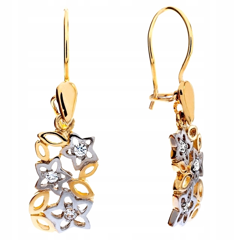 Visací náušnice ve tvaru květin ze zlata ryzosti 585 na patent.