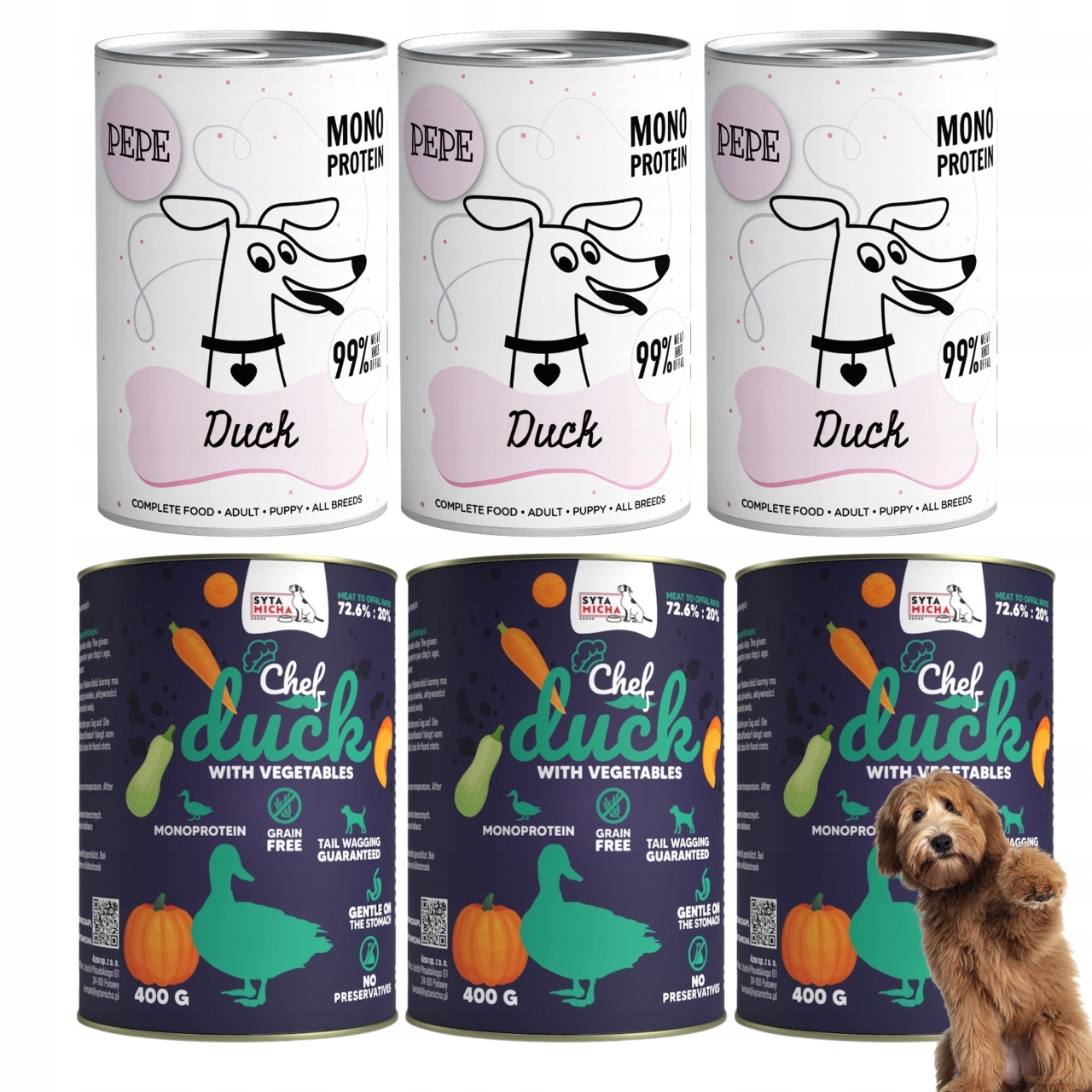 Mokra Karma dla Psa Kaczka MIX Syta Micha Chef Paka Zwierzaka Mono 6x400g