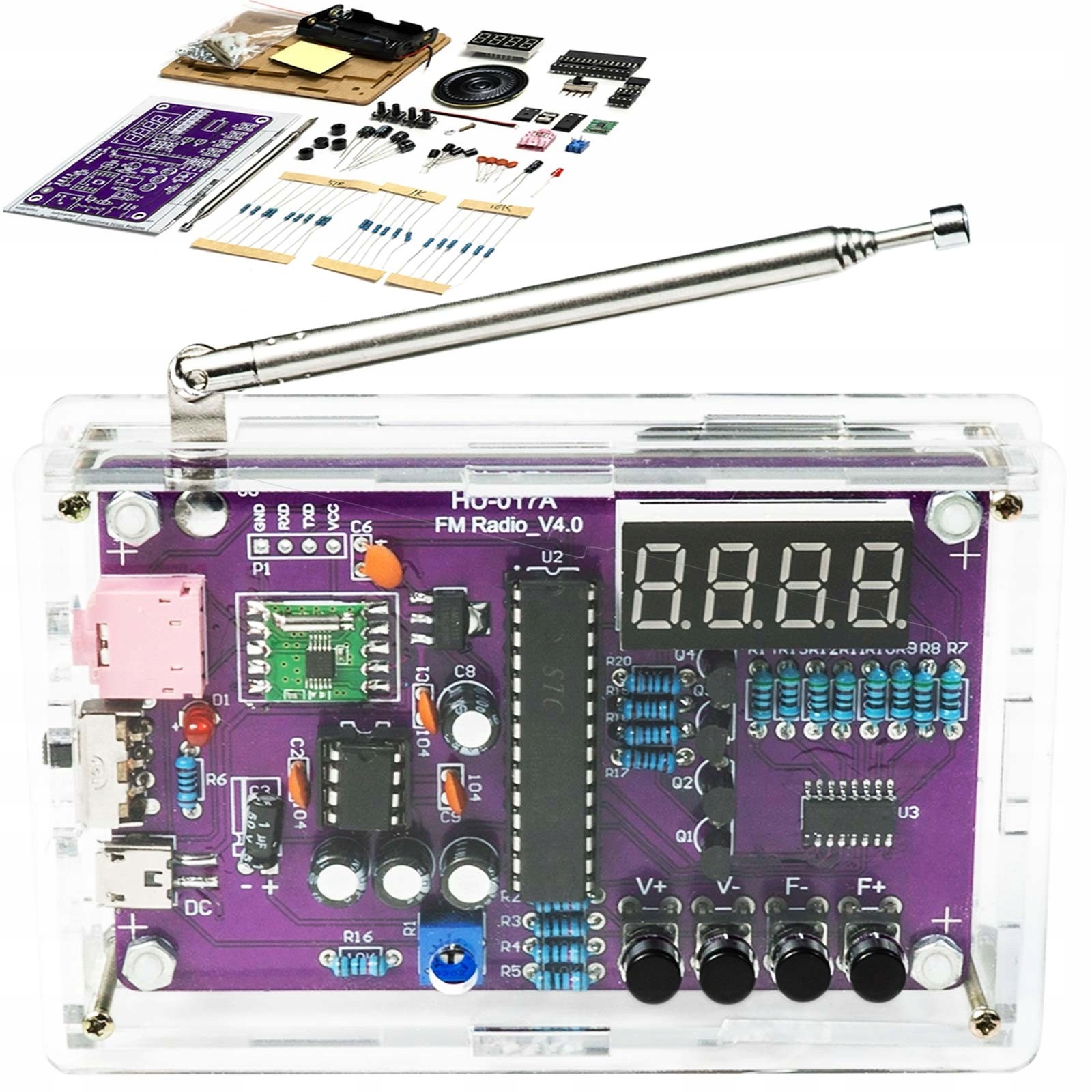 Radio Fm zasilanie Usb lub baterie z obudową do nauki lutowania Diy Instr.