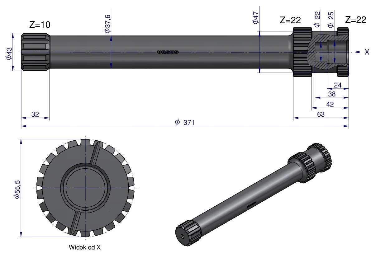 Wał pośreni 1866661M91. 1866533M1 MF4 ORYGINAŁ URSUS Numer katalogowy części 1866533M1U